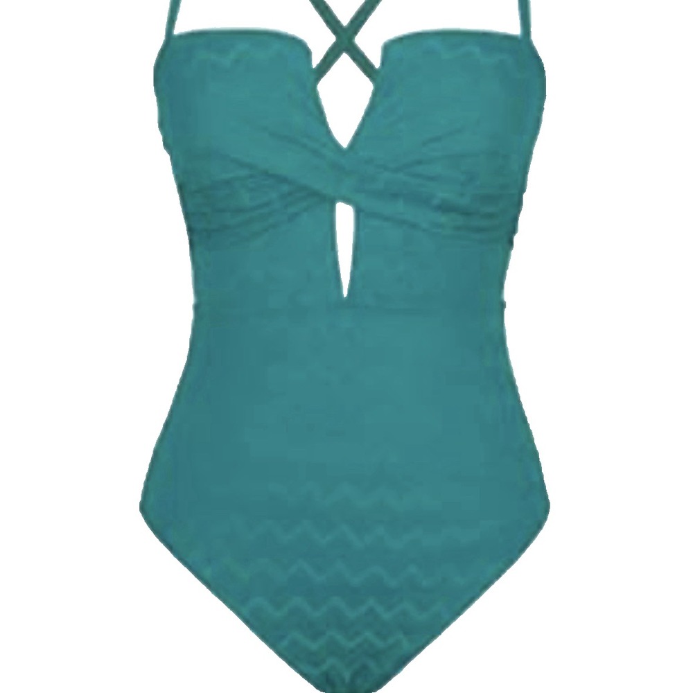 NWT CUPSHE Womens One Piece Swimsuit Bathing Size L Teal Molded Cups Twist Front